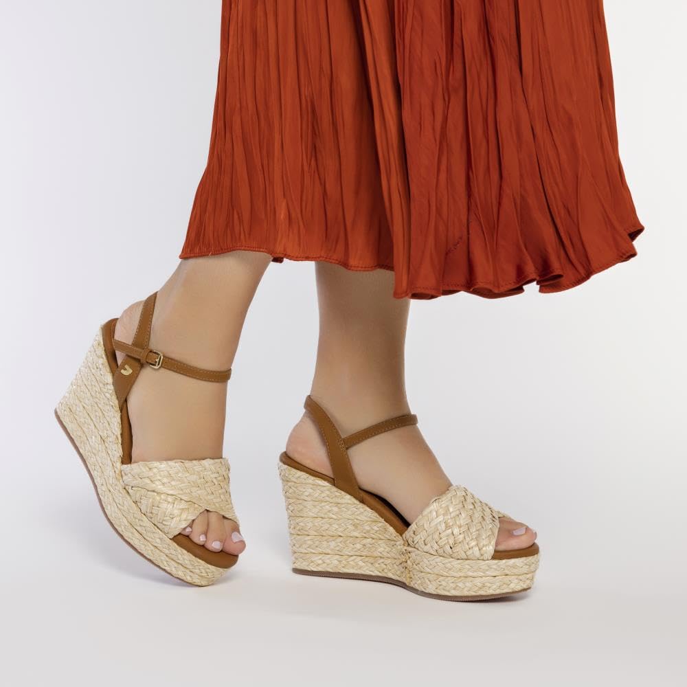 SANDALIAS DE RAFIA COLOR NATURAL CON CUÑA Y PLATAFORMA PARA MUJER ALLKAJ