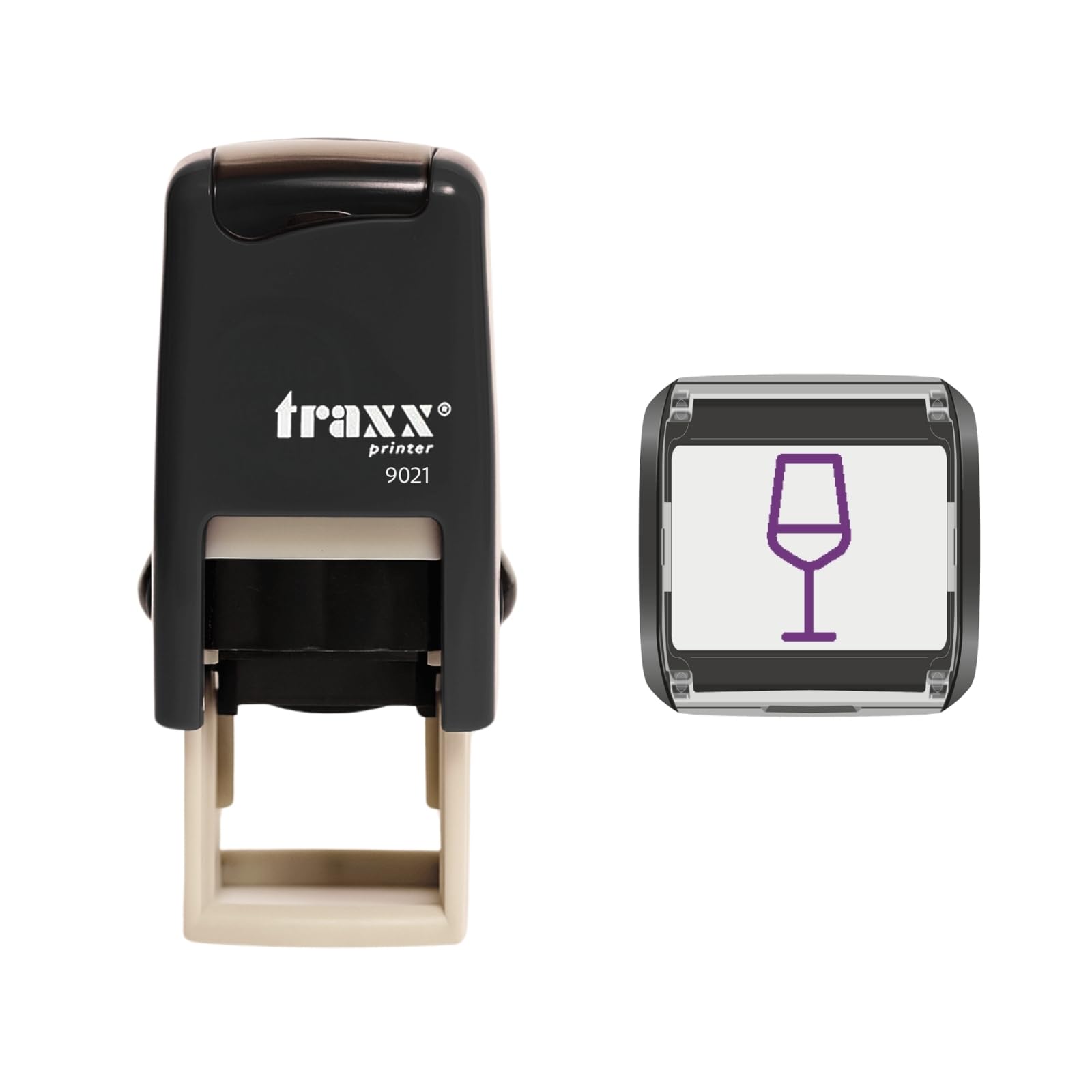 Traxx 9021 Loyalty Card Self Inking Rubber Stamp Business *Violet Wine Glass Design*