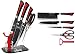 Imperial Collection IM-KST11 LG 6 Piece Knife Set, Includes 2-in-1 Scissor/Bottle Cap Opener, Peeler and Acrylic Stand, Non Stick Coating Kitchen Knives, Red/Black
