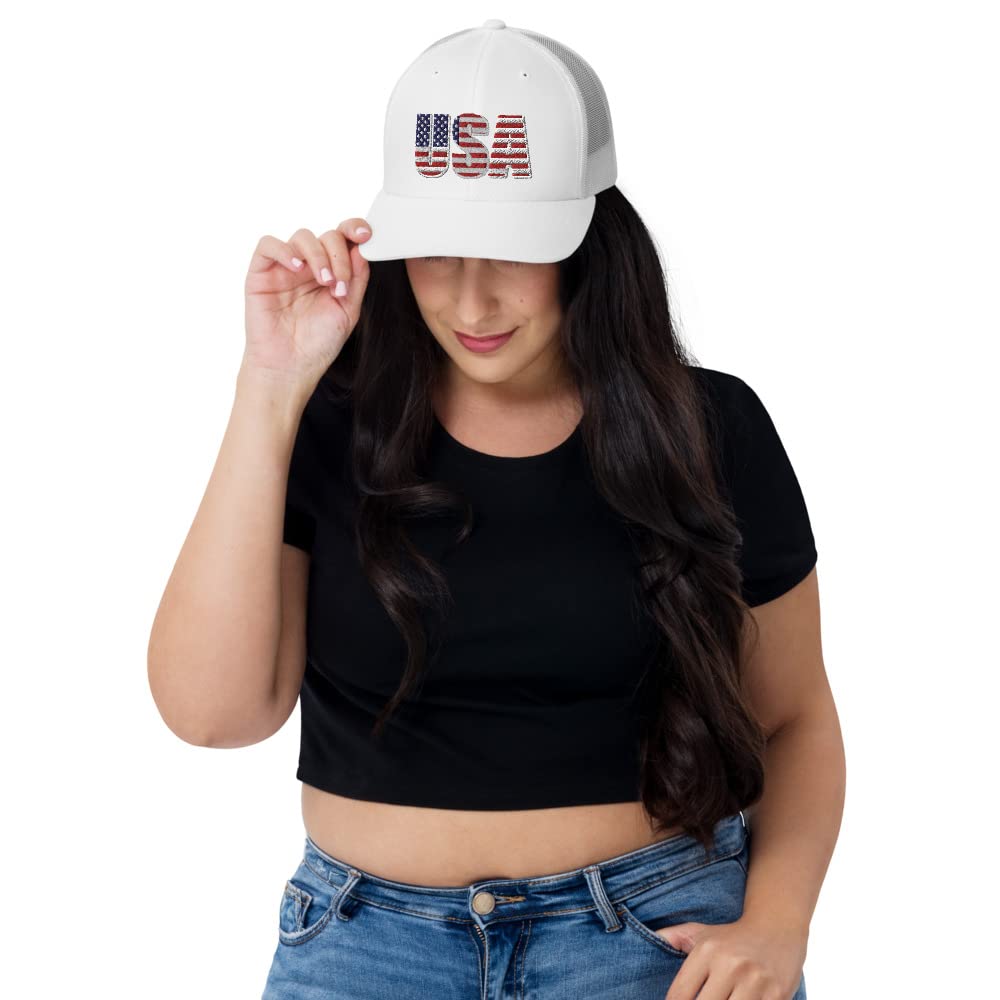 Gorra trucker de bandera americana blanca y ajustable para mujer 3