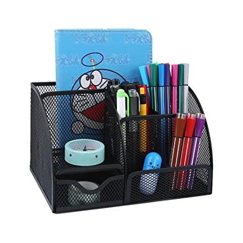 Office Storage Organiser - Metal Wire Organiser with 7 Compartments, Pencil Holder, Office Accessory, Pen Holder, Multifunctional Office Supplies for Home Office School Cover
