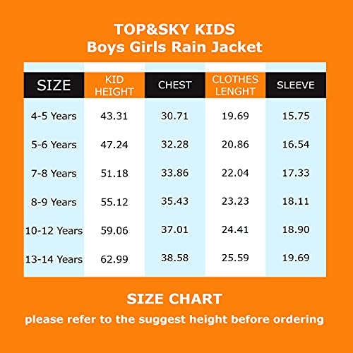 Top&Sky Kids Boys Dinosaur Black Rain Jacket For 7-8 Years Waterproof Coat Lightweight Warm Lined Raincoats Windbreakers With Detachable Hood #TOP5