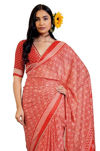 Image of MIRCHI FASHION Women Saree Leheriya Print Chiffon | Lightweight Traditional Sari for Farewell and Wedding Ceremonies with Unstitched Blouse Piece