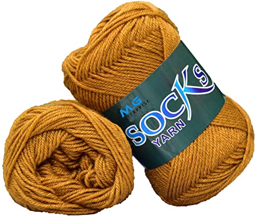 Image of M.G ENTERPRISE Premium Socks high Strength Nylon Yarn Suitable for Socks, Accessories, and Home Decor. 300 gm Mustard, Suitable for Both Crocheting & Knitting. CH