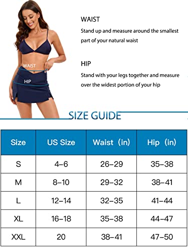 Aderea Women's Bathing Suits Bottoms High Waisted Swim Skirts Tummy Control Swimsuit Tankini Swimwear Bottoms Navy Blue With Pockets #TOP5