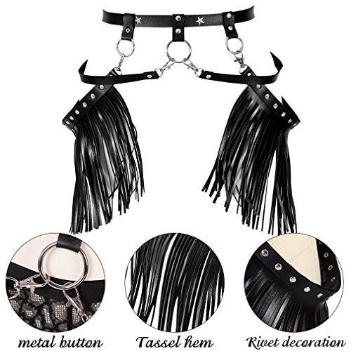 Woman Body Harness Adjustable Dance Clothing Accessories Leg Waist Tassel Gothic Punk Belt (Black)4
