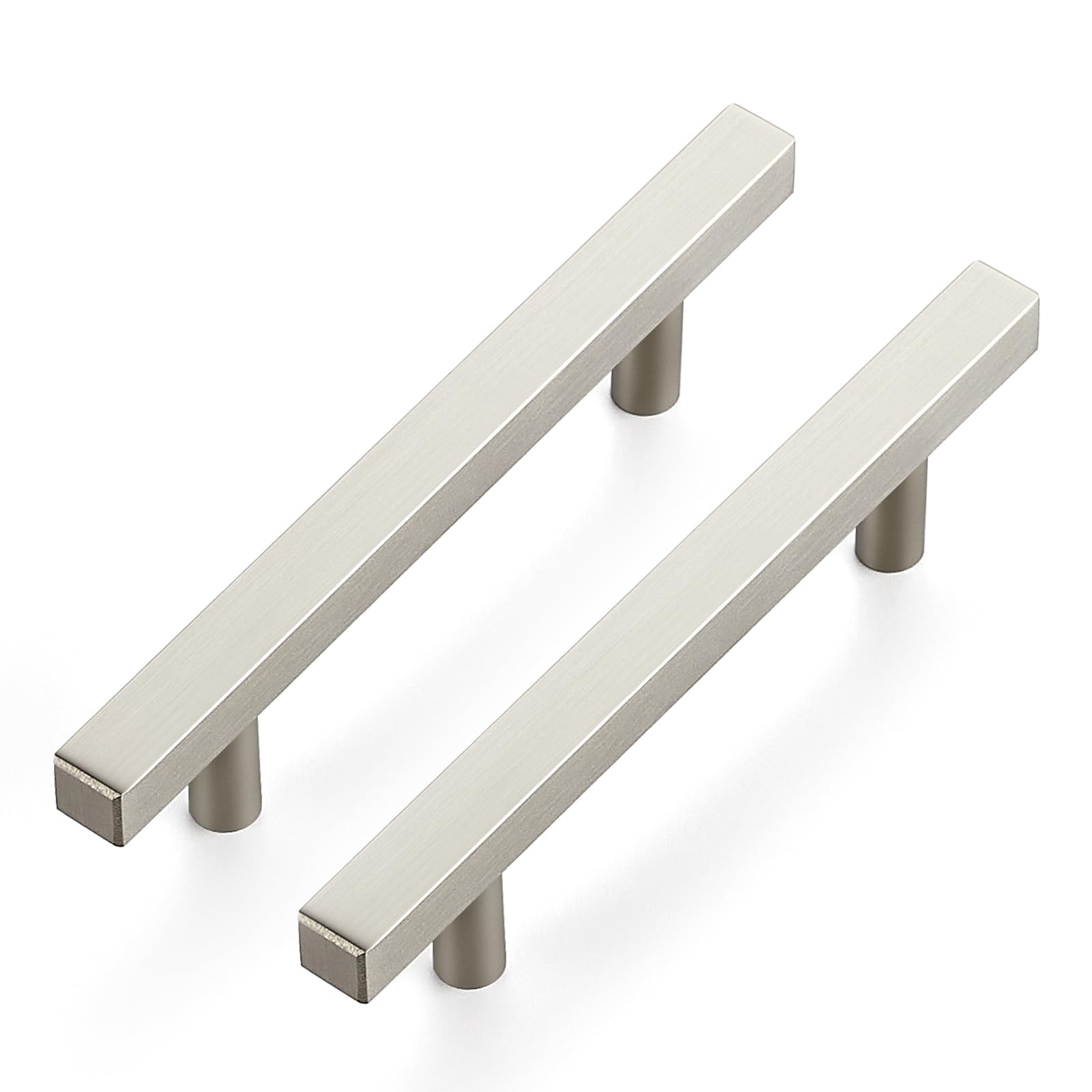 25 Pack Brushed Nickel Cabinet Handles with 3-3/4 Inch (96 mm) Hole Center, Square Kitchen Hardware for Cabinets & Drawers, Stainless Steel Pulls, 6 Inch Overall Length