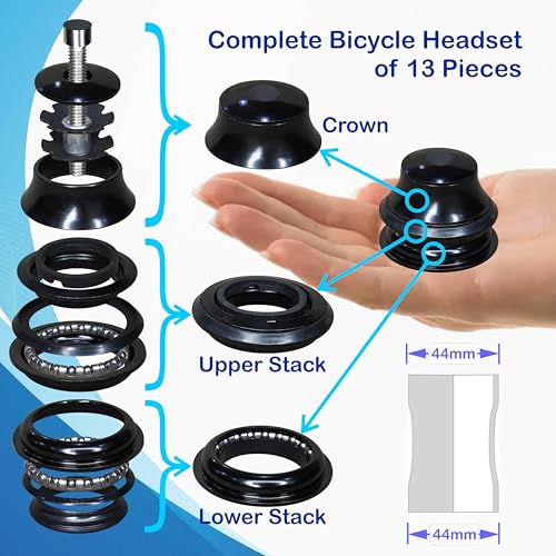 Image of De Venta Bicycle Headset Kit 13-Piece for Threadless Forks | Fits 44mm Head Tube | 1-1 /8 inch Fork | Cones, Crown Race, Bearings