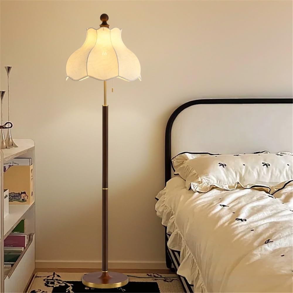 Lampa podłogowa Lampa podłogowa w stylu vintage, brązowy abażur z płatkami, sypialnia, lampa stołowa pionowa, salon, sofa, nastrój