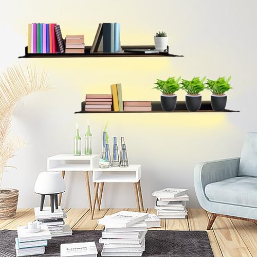 Étagère flottante noire LED 150 cm fixations invisibles