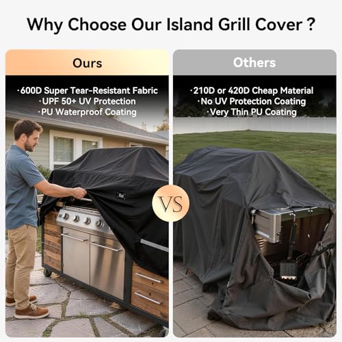 CUPICK Island Grill Cover, 600D Heavy Duty Waterproof Extra Large Grill Cover for 86 Inch Island with Center Grill Head, Tear Resistant Outdoor Kitchen Cover with Buckle, Drawstring, Air Vent, Black by CUPICK - Image 6