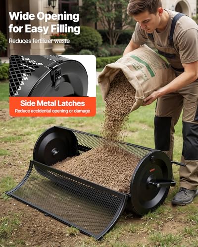 Image of VEVOR Compost Spreader, 44 inch Wide Peat Moss Spreader with Push /Tow Handle, 4 Heights Adjustable, Powder-Coated Steel Garden Peat Moss Roller, Heavy Duty Grass Seed R