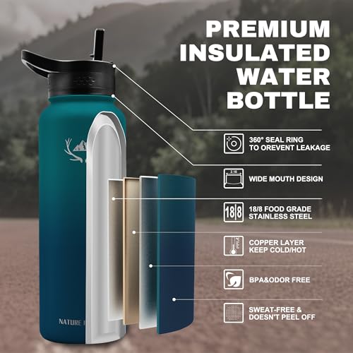 Image of NATURE PIONEOR 40 oz Insulated Water Bottle with Carrier Bag & 3 Lids