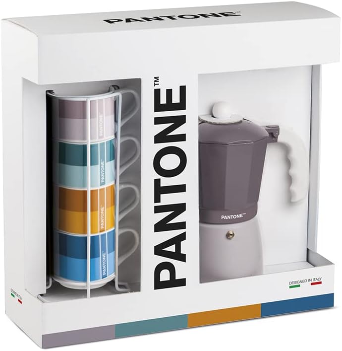 Egan Set of 4 Coffee Cups Impil with Metal Rack Pantone Linear + Moka Purple 6 Cups