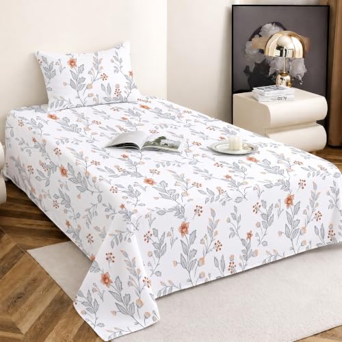 Image of IVAZA 260 TC Soft Ezyption Cotton Floral Single Bed Sheet - Single bedsheet with 1 Pillow Cover Hypoallergenic, Brethable, (Size- 90 x 60 Inch Snow White