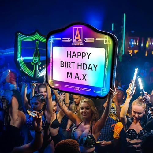 VIP Bottle Service Sign with Custom Logo, Handheld LED Letter Presenter, Acrylic Spellable Plaque, Ideal for Club, Party, Bar & Event Lighting Décor