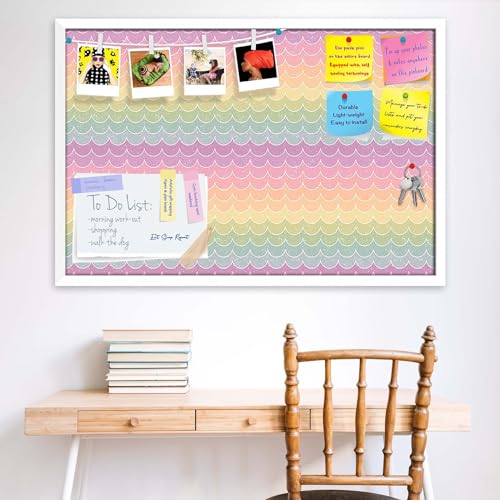 Image of ArtzFolio Wavey | Bulletin Board Notice Pin Board | Vision Soft Board Combo with Thumb Push Pins & Sticky Notes | White Frame | 30 x 20 inch (76 x 51 cms)