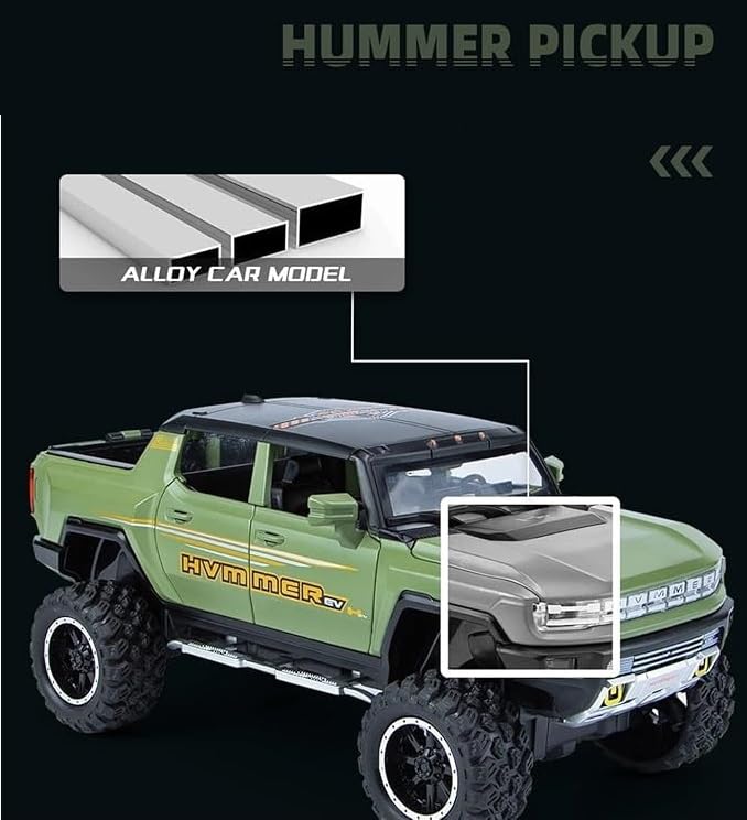 Image of Invite 1:24 Scale Diecast Hummer EV Pickup Truck - Metal Model Car with Openable Doors & Hood, Pull Back Action, Collectible Toy Vehicle for Kids & Adults