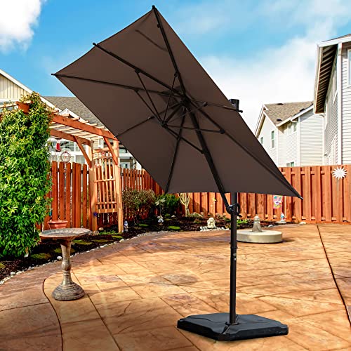 Abba Patio 8 x 10ft Offset Patio Umbrella Rectangular Cantilever Outdoor Hanging Crank & Easy Tilt & Cross Base for Garden, Deck, Backyard, Cocoa