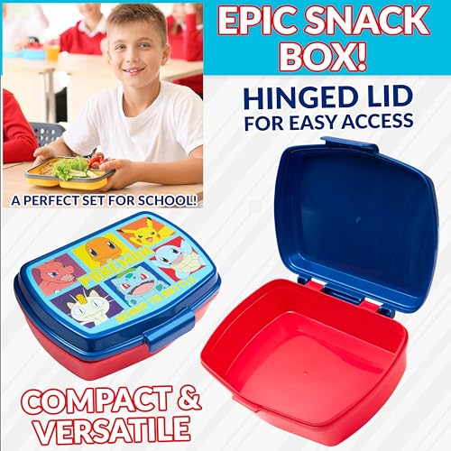 Pokemon Kinder isolierte Lunchtasche, Brotdose Schule und Trinkflasche Set - 3tlg(Rot/Blau)