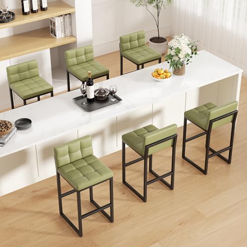 Image of Bar Stools Set of 6, Modern Counter Height Bar Stools with Back,24 inch Green