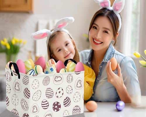Image of Large Rectangular Easter Baskets Empty Waterproof Boy Toy Box Foldable Kid's Gifts Storage Bin Spring Room Decor(Brown Egg)