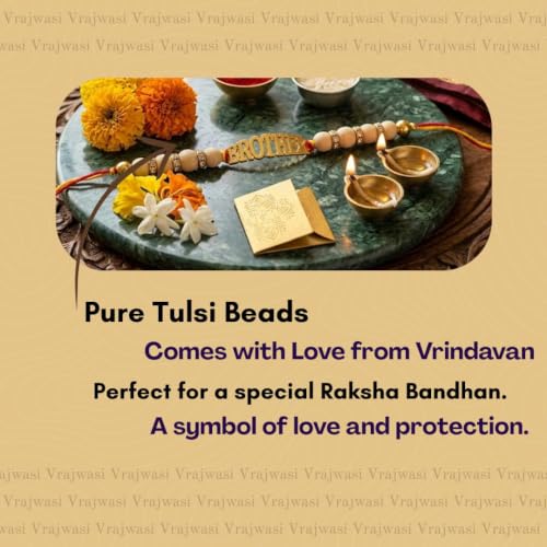 Image of Original Tulsi Rakhi for Brother | Handmade Natural Tulsi Beads Rakhi | Sacred Raksha Bandhan Rakhis for Boys | Traditional Spiritual Rakhi Gift