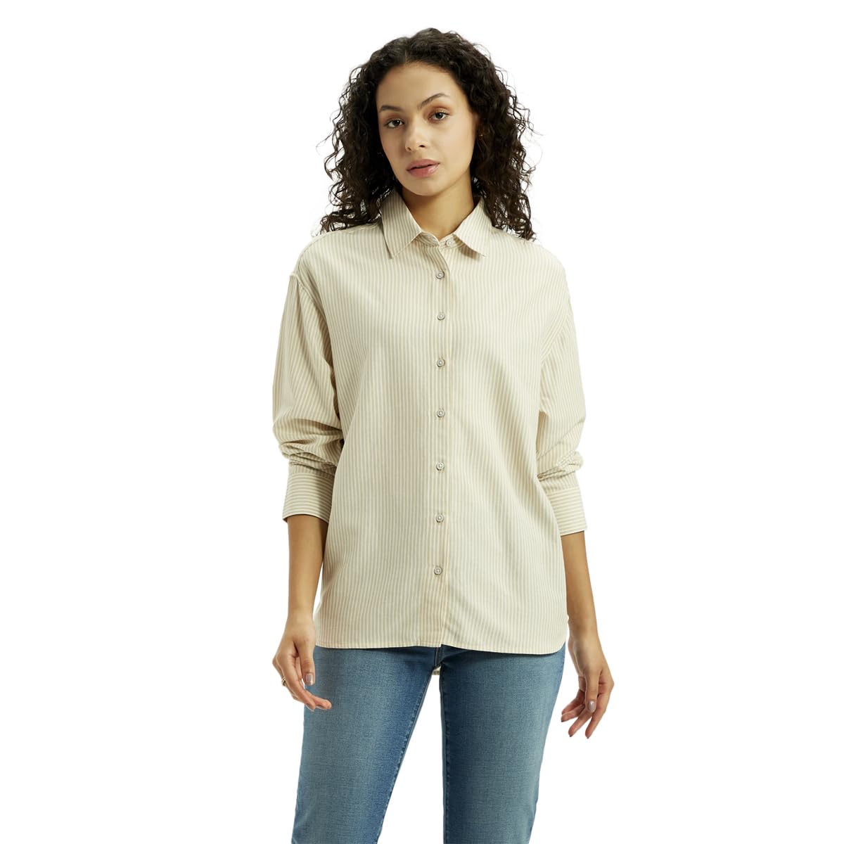 Levi's Women's Striped Beige Slim Fit Shirt in beige