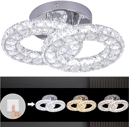 GreeLustr Crystal Ceiling Light, Plum Blossom Modern Chandeliers, White Acrylic 3 Colors Changeable Flush Mount Light, Elegant and Luxury Led Ceiling Lamp Fixture for Aisle, Corridor, Kitchen, Corner