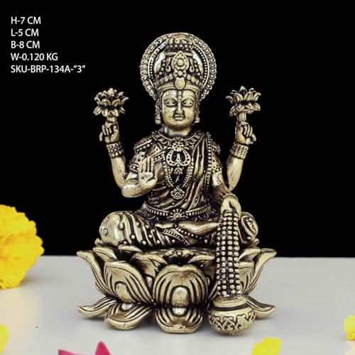 Image of INDICAST Handcrafted Brass Goddess Laxmi Statue for Home Temple | 3 inch Maa Lakshmi Figurine Idol Murti Sacred Symbol of Wealth | Perfect for Rituals & Gifting (Weight- 130gm)