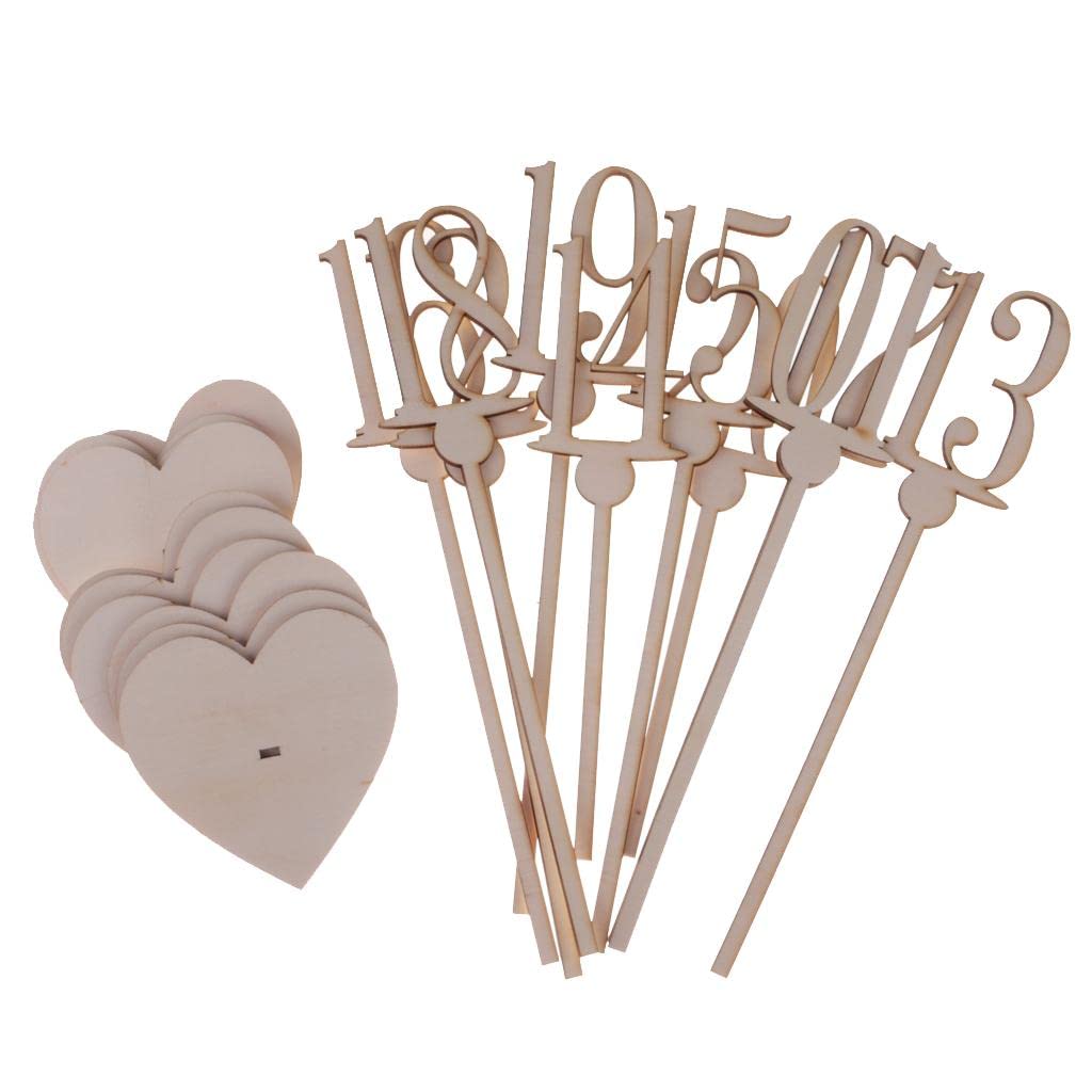 BAZPUR MART®10pcs Free Standing Wooden Table Numbers with Heart Base Wedding Decor 11-20
