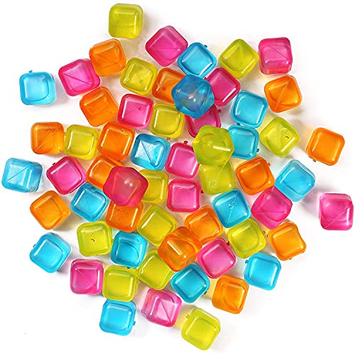 (60-Pack) Reusable Ice Cube, Plastic Square Cubes for Drinks Like Whiskey, Wine or Beer, To Keep Your Drink Cold Longer. Filled With Pure Water. Comes In Assorted Colors.