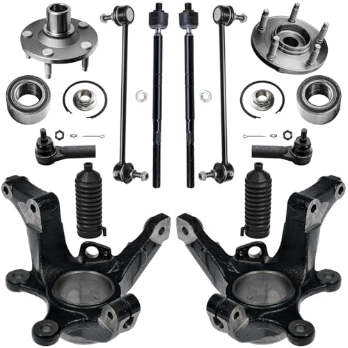 Image of Detroit Axle - 12pc Front Loaded Knuckles Kit for 2005-2007 Ford Escape Mazda Tribute Mercury Mariner, 2 Steering Knuckles 2 Wheel Bearing Hubs 4 Outer Inner Tie Rods 2 Sway Bars 2 Boots Replacement