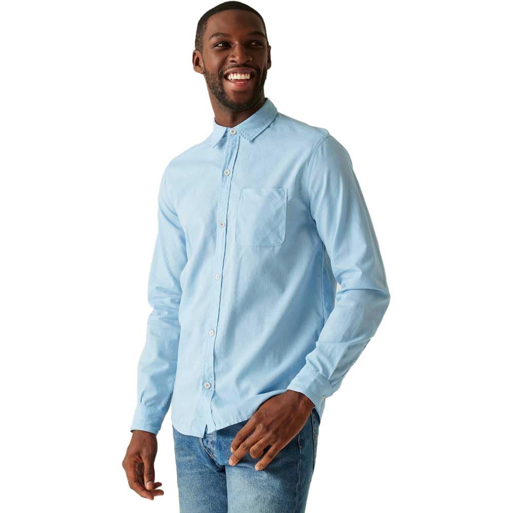 Regatta Men's Blue Loran Long-Sleeve Plain Shirt in Size L, Sports Direct