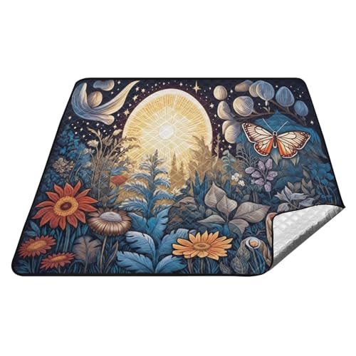 Kigai Butterfly Flowers Extra Large Picnic Blanket Waterproof Sandproof Beach Blanket Portable Foldable Outdoor Picnic Mat for Camping Travel Hiking Beach, 78 x 78 in