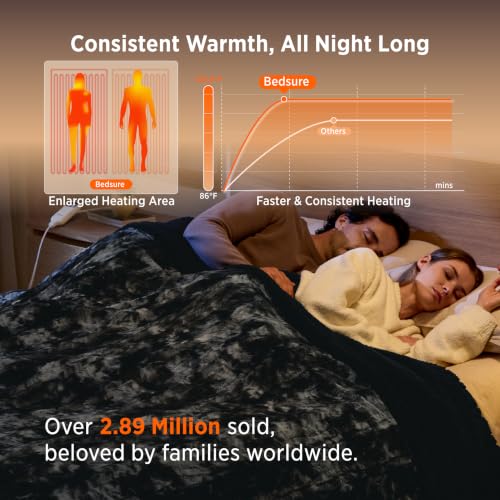 Image of Bedsure Faux Fur Tie-Dye Heated Blanket King Size with Dual Control, Black