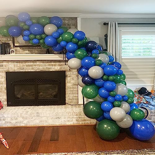 Image of Balloons Green and Blue, 60Pcs 12 Inch Navy Blue Green White Latex Party Balloons for Kids Birthday, Jungle Safari Themed Party, Dinosaur Party Supplies, Baby Shower, Wedding, Anniversary