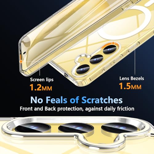 Image of OWKEY for Galaxy S24|S25 Case 6.2'',Magnetic Samsung Galaxy S24 /S25 Case for Magsafe with Tempered Glass Screen Protector, [Shockproof Military] Transparent Back Slim Bumper Cover S24 S25 Case, Clear