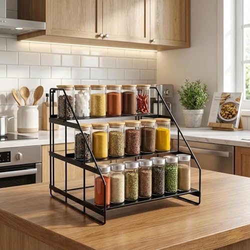 Image of Bathroom Floating Shelves Organizer 3 Steps for Spice Rack Holder Cabinet & Drawer Spice Rack Set for Kitchen (Kitchen)