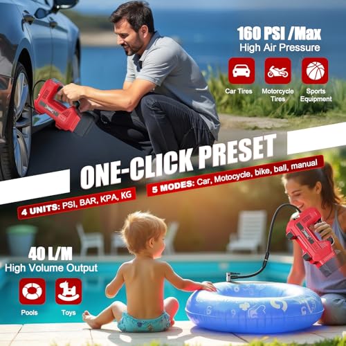 DIYtoolifz 160PSI Cordless Tire Inflator Compatible with Milwaukee 18V Air Compressor, Portable Air Pump Automatic Shut Off, LED Light, Digital Pressure Gauge for Cars Motorcycles Bikes (Tool Only) by DIYtoolifz - Image 4