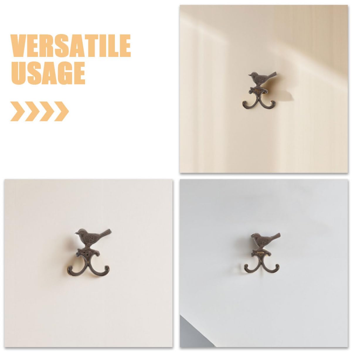 Healifty Gancho de Pared de Hierro Forma de Pájaro Vintage, 4piezas