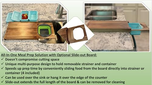 Tabla de cortar rectangular de madera de acacia con contenedores plegables miniatura 3