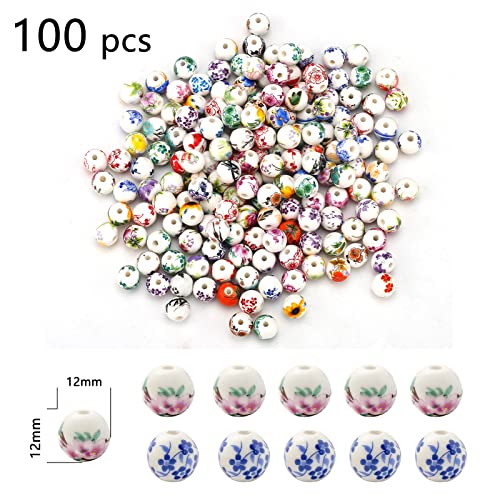 HERZWILD 100pcs Ceramic Beads Colourful Beads Threading for DIY Jewellery Arts Crafts Necklace Bangle (12 mm) - Image 2