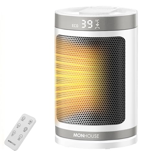 MONHOUSE Electric Heater - Energy Efficient PTC Ceramic, Silent Portable Heater with LED Display, Remote Control, Overheat Protection, Smart Thermostat, 1-12HR Timer - Ideal for Office, Home, Bedroom