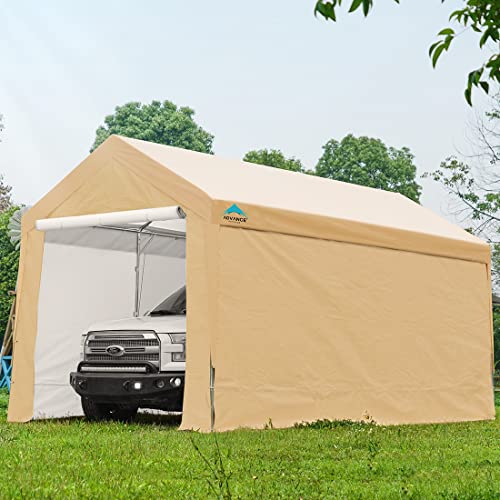 ADVANCE OUTDOOR Adjustable 10x20 ft Heavy Duty Carports Car Canopy Garage Shelter Boat Party Tent, Adjustable Heights from 9.5ft to 11.0ft, Removable Sidewalls and Doors, Beige