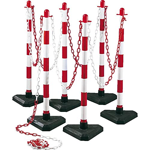 Kettenpfostenset UNI Dreieck, 6 Kettenständer, rot/weiß, 10 m Kunststoffkette Cover