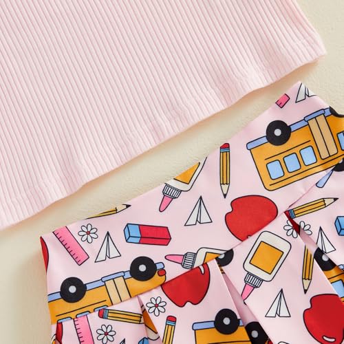 Image of BeQeuewll Back to School Toddler Girl Outfit 2Pcs Knit Top Pleated Skirt Set Girls