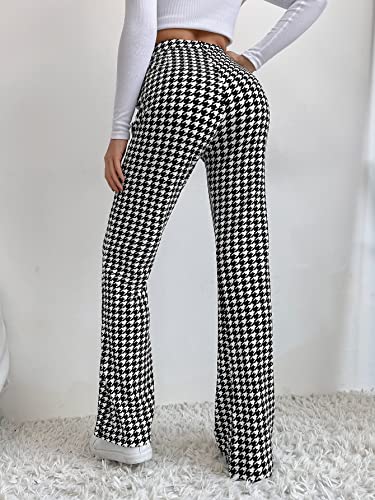 SHENHE Women's Elegant Houndstooth Print High Waist Flare Wide Leg Pants Trousers2