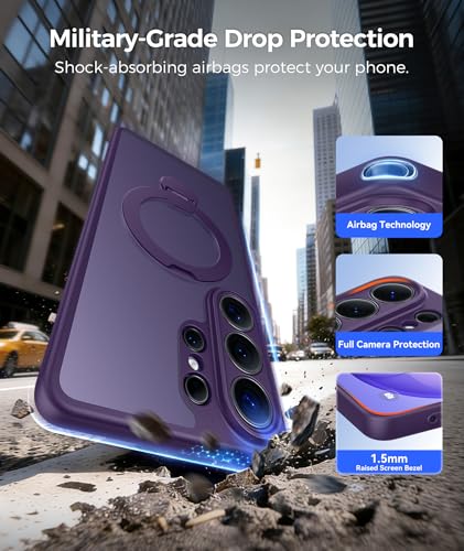 Image of FNTCASE for Samsung Galaxy S26-Ultra Case: [360 Spin Magnetic Stand] [Compatible with Magsafe] [Screen Protector] Translucent Matte Military Grade Shockproof Full Camera Protective Phone Cover -Purple