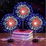 Tujoe 3 Pack 4th of July Patriotic Firework and Flower Centerpiece Lights 120 LED Red White Blue Banquet 250th Anniversary LED Firework Lamp for Independence Day Table Decoration(3 Pcs,Red White Blue)